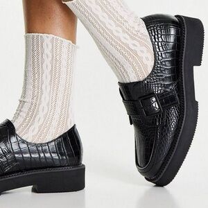 ASOS DESIGN Macaroon Flatform Monk Shoes in Black Croc